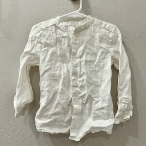 Jacadi White Linen Long Sleeve Button Up Shirt